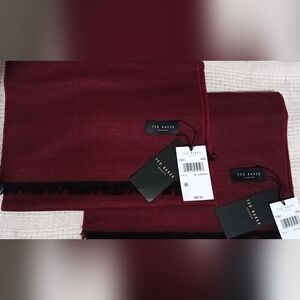 Ted Baker Burgundy Scarf with Black Trim-100% Silk